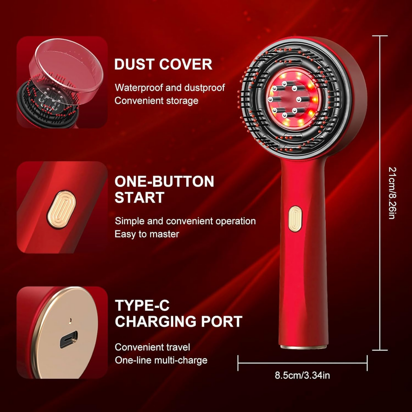 Electric Scalp Massage Comb – Red Light + Serum Applicator